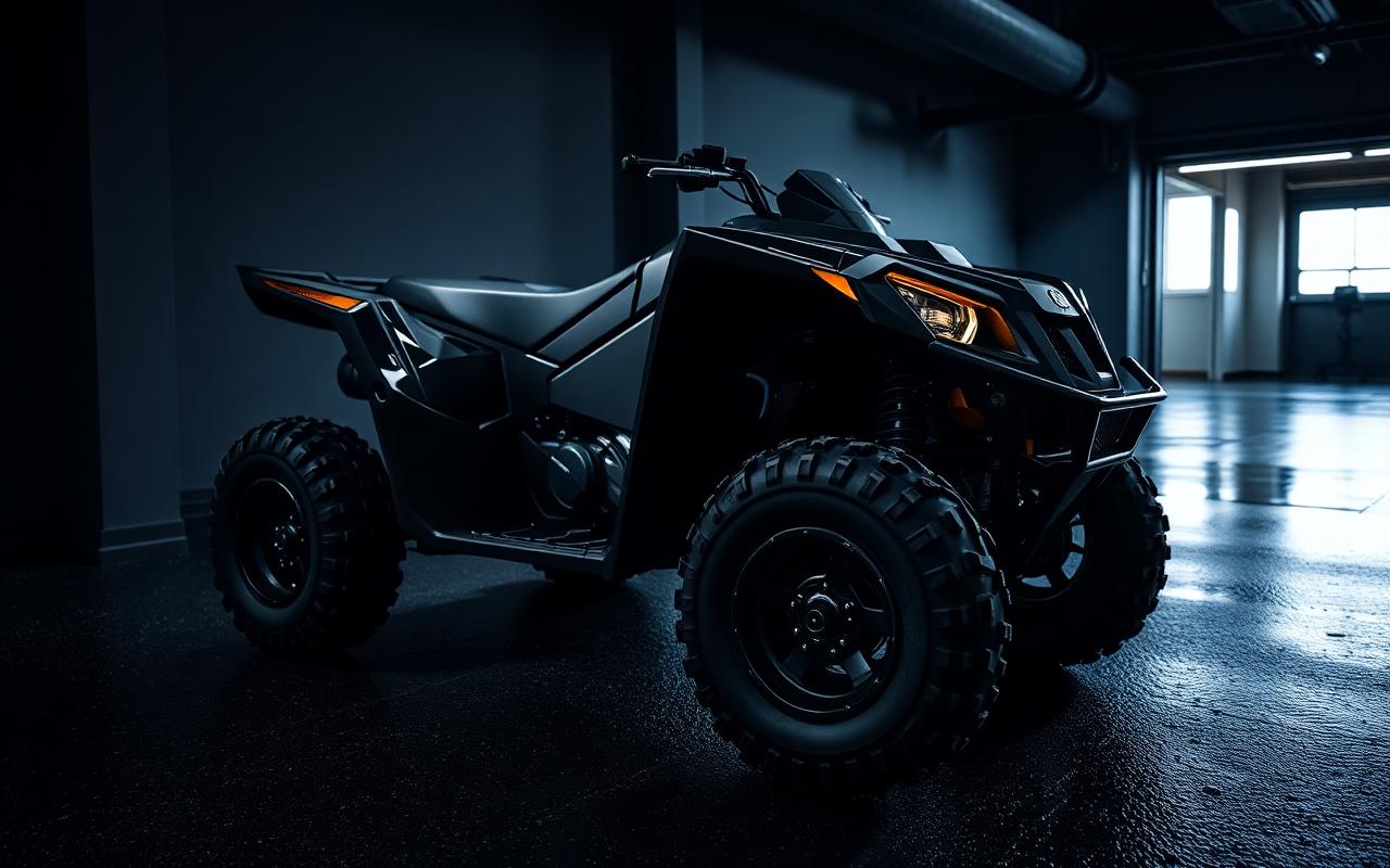 Off-road ATV in a dark showroom — MadMud Motors, Dehradun