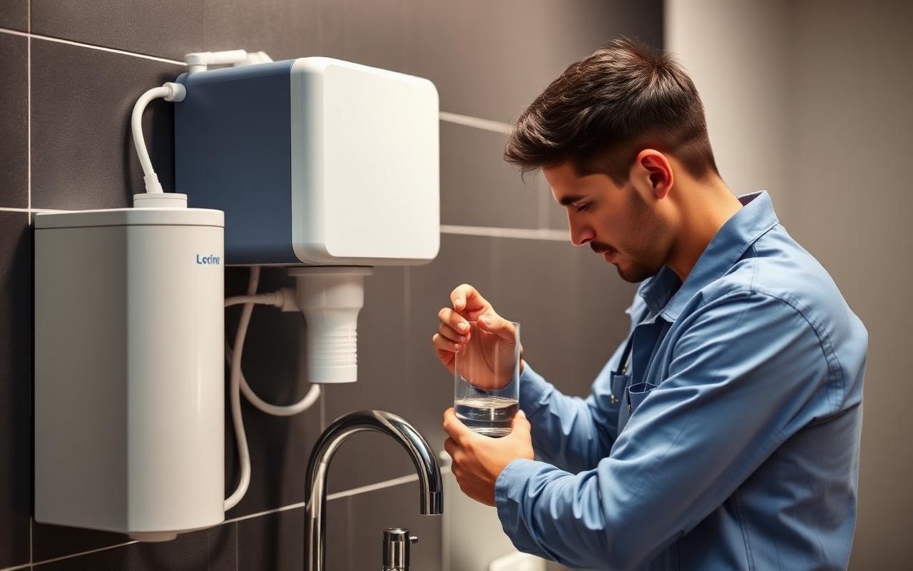Technician checking a domestic RO water purification system — OmAqua Solution